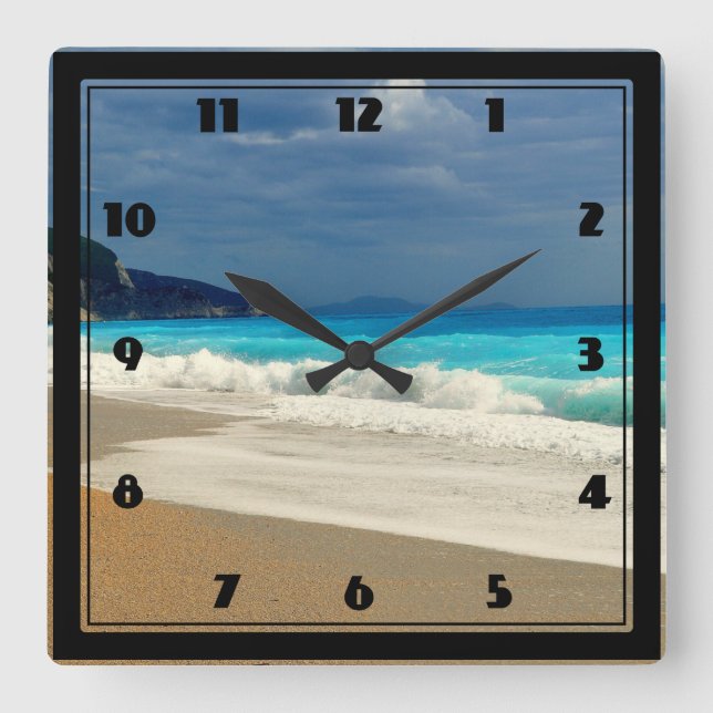 Horloge Carrée Belle Turquoise Bleue Mer Tropicale Photographie (Recto)