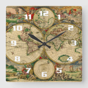 Horloge Carrée Belles Cartes anciennes du monde