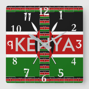 Horloge Carrée Belles couleurs du drapeau national kenyan