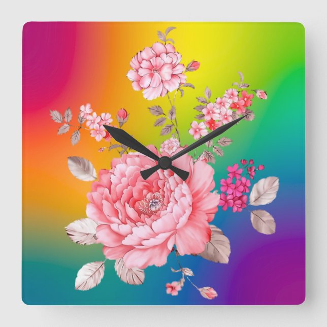 Horloge Carrée Belles fleurs (Recto)