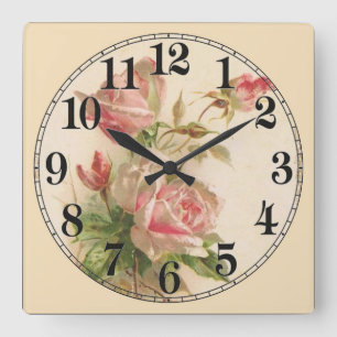 Horloge Carrée Belles roses roses roses et blanches