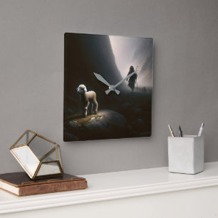 Horloge Carrée Berger à la recherche d'un agneau perdu