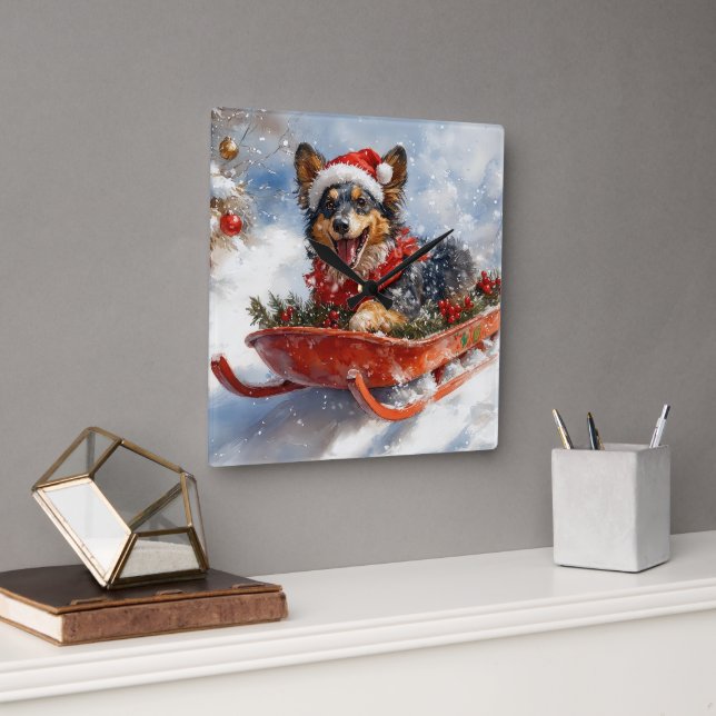 Horloge Carrée Berger belge en luge Laisser neiger Noël (Bureau)