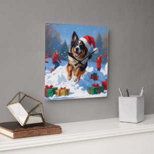 Horloge Carrée Berger belge Scène de neige festive de Noël