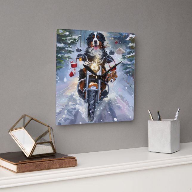 Horloge Carrée Bernese Mountain Dog équitation Moto Noël (Bureau)