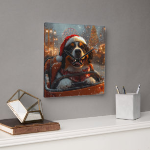 Horloge Carrée Bernois Mountain Dog Roller Dessous de verre Noël