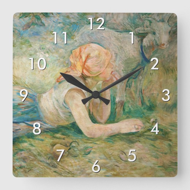 Horloge Carrée Berthe Morisot - Berger au repos (Recto)