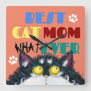 Horloge Carrée Best Cat Mom Ever grumpy cat drôle de texte dessin