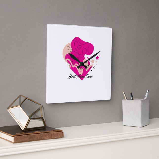 Horloge Carrée Best Mom Ever Colourful Design (Bureau)