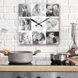 Horloge Carrée Best Nana Ever Modern Script 8 Photo Collage Chic