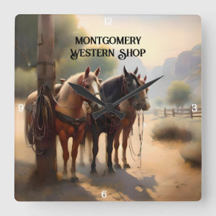 Horloge Carrée Bétail d'élevage de cowboys à cheval