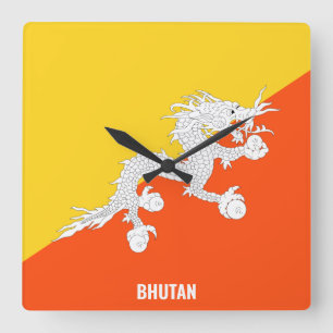 Horloge Carrée Bhoutan Drapeau éblouissant patriotique
