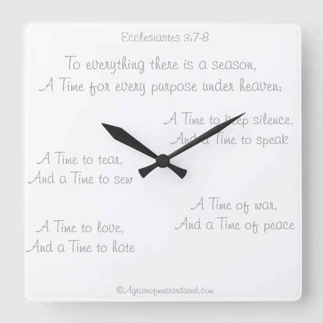 Horloge Carrée Bible Scripture Agrainofmustardseed.com Clocks (Recto)