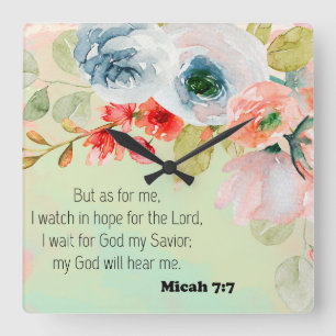 Horloge Carrée Bible Verse Floral Square Wall Clock