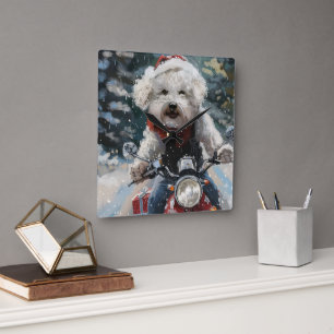 Horloge Carrée Bichon Frise Chien équitation Moto Noël