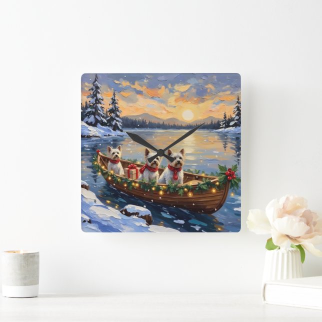 Horloge Carrée Bichon Frise Christmas Boat Holiday (Maison)