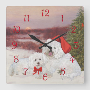 Horloge Carrée Bichon Frise Noël