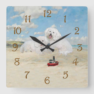 Horloge Carrée Bichons à la plage