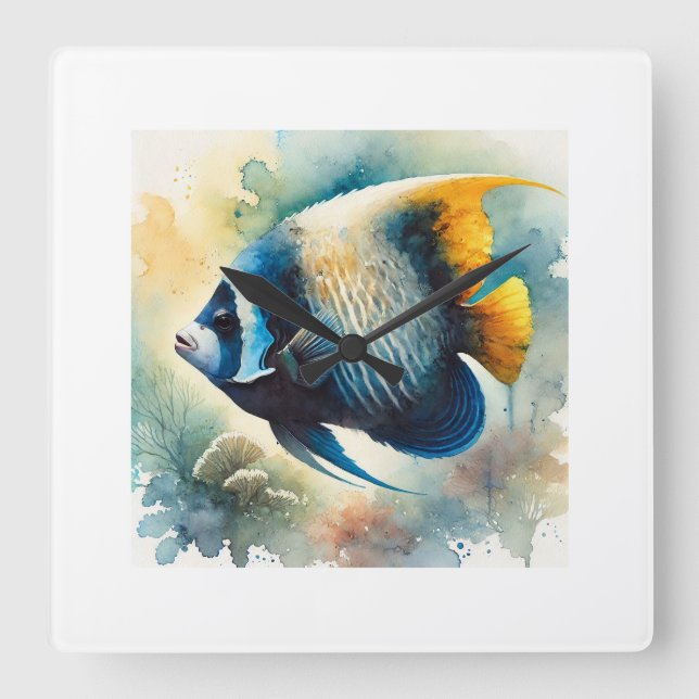 Horloge Carrée Bicolor Angelfish 120924AREF103 - Watercolor (Recto)
