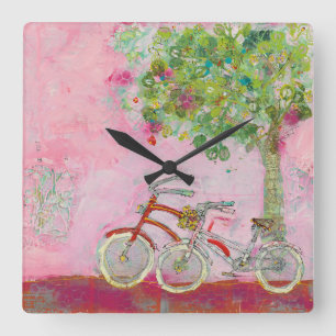 Horloge Carrée Bicyclettes roses