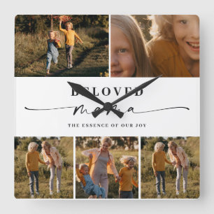 Horloge Carrée Bien-aimée Maman Joyeuse Fête des Mères Collage ph