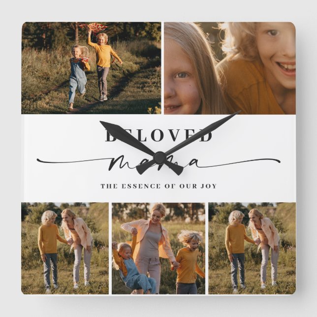 Horloge Carrée Bien-aimée Maman Joyeuse Fête des Mères Collage ph (Recto)