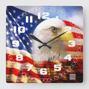 Horloge Carrée Bientôt Eagle and The American Flag Square Wall Cl