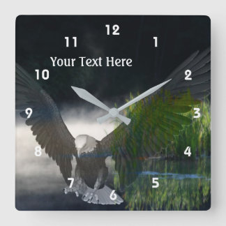 Horloge Carrée Bientôt Eagle Misty Pond Fantasy Animal Art