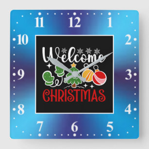 Horloge Carrée Bienvenue Noël