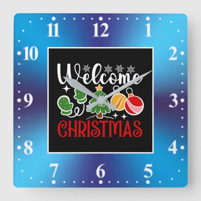 Horloge Carrée Bienvenue Noël (Recto)