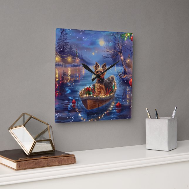 Horloge Carrée Biewer Terrier Noël Festive Voyage (Bureau)