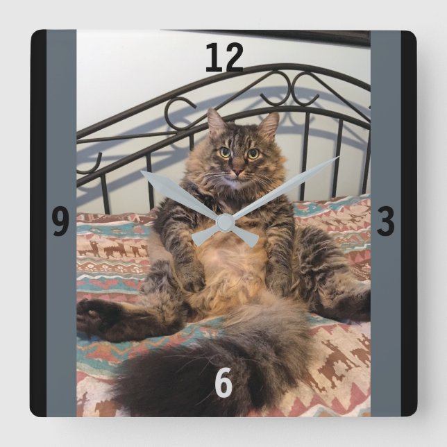 Horloge Carrée Big Huggable Cat Wall Clock (Recto)