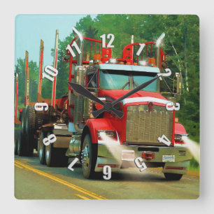Horloge Carrée Big Truck and Highway Art pour les amateurs de cam