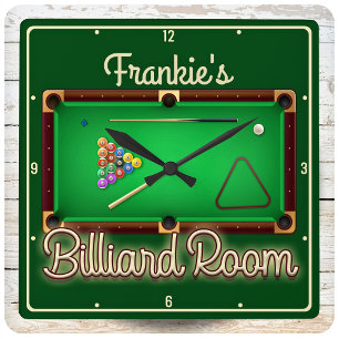 Horloge Carrée Billard AJOUTER NOM Billard Table Billard Salle de