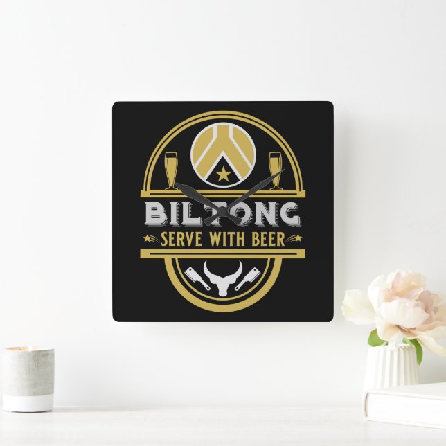 Horloge Carrée Biltong Et Bière (Maison)