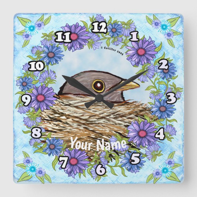 Horloge Carrée Bird in Nest clock (Recto)