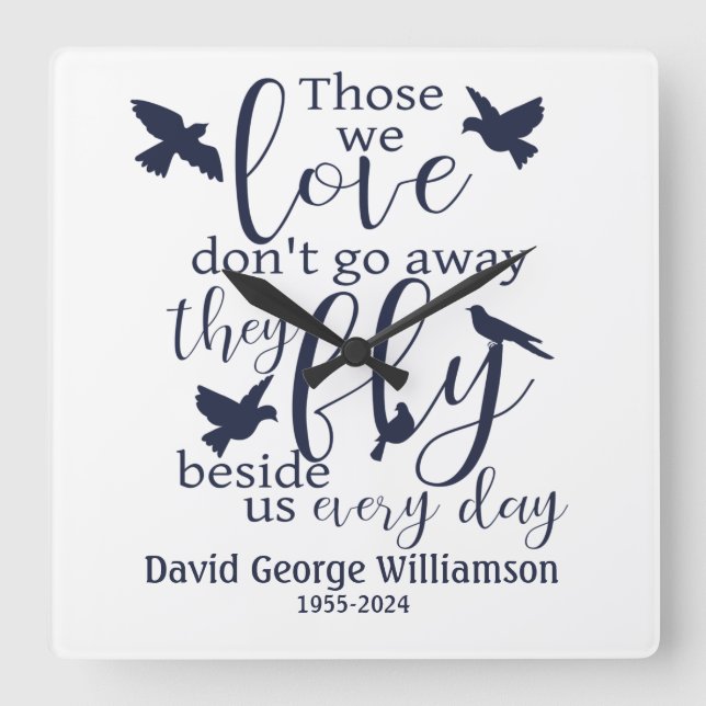 Horloge Carrée Bird Memorial Vol à côté de nous Sympathie (Recto)