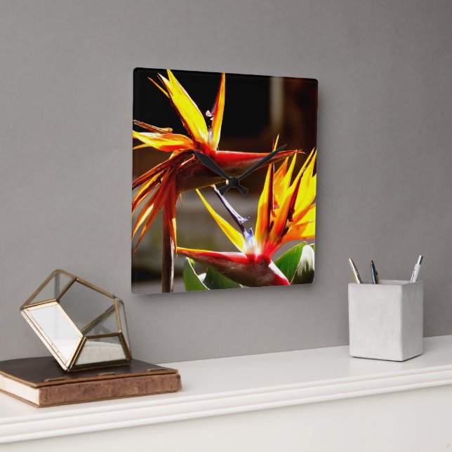 Horloge Carrée Birds of Paradise (Strelitzia Reginae) Flower (Bureau)