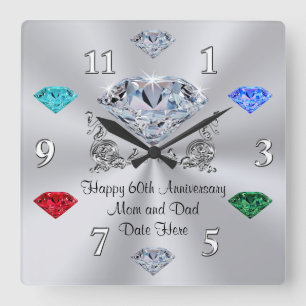 Horloge Carrée Birthstone Diamond Anniversary Clock for Parents