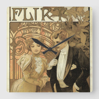 Horloge Carrée Biscuits Flirt Art Nouveau Vintage, Alphonse Mucha