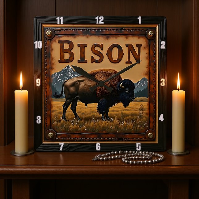 Horloge Carrée Bison Buffalo (Créateur téléchargé)