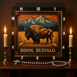 Horloge Carrée Bison Buffalo Bison occidental