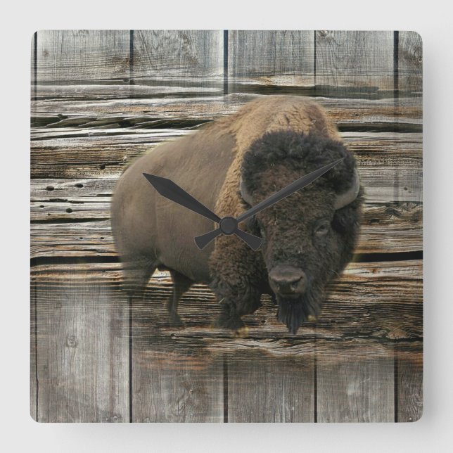 Horloge Carrée Bison de bois (Recto)