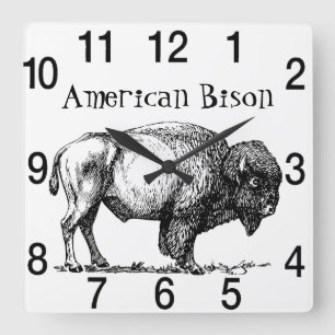 Horloge Carrée Bison de Buffalo américain