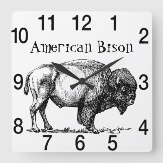 Horloge Carrée Bison de Buffalo américain