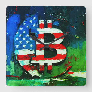 Horloge Carrée Bitcoin Amérique (Style : Vert) Peinture à l'huile