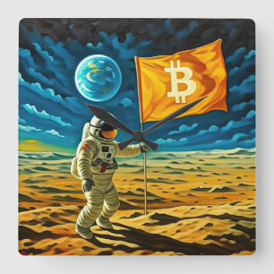 Horloge Carrée Bitcoin Lune