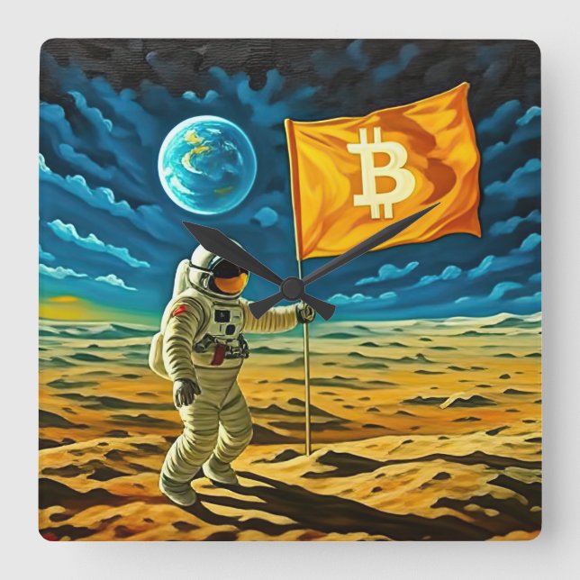 Horloge Carrée Bitcoin Lune (Recto)