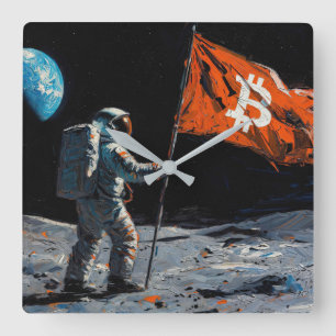 Horloge Carrée "Bitcoin Moon" Peinture à l'huile #5