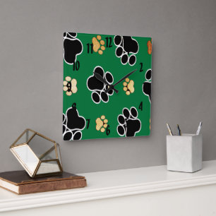 Horloge Carrée Black and tan luxury canine dog paw print